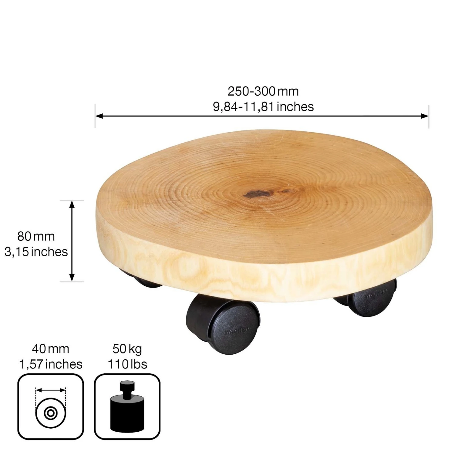 Multi Roller GH0268, Tragkraft 50 Kg, Natur, Ø 25-30 Cm 5 Multi Roller GH0268, Tragkraft 50 Kg, Natur, Ø 25-30 Cm – Bild 3