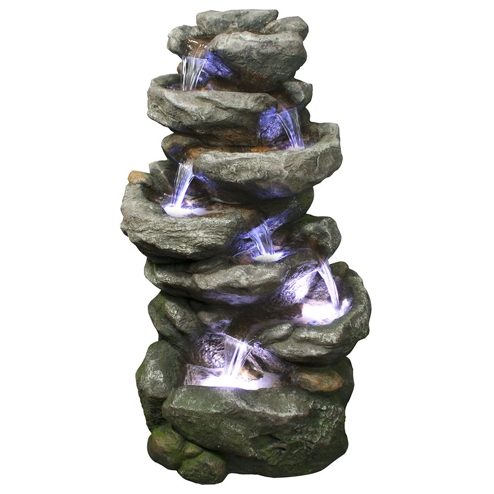 Brunnen Aus Polyresin Mit Pumpe, LED-Beleuchtung Und 10 M Kabel, Ca. 56x44x102 Cm
