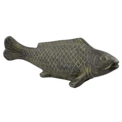 Fisch Geschnitzt, Grau, Gefärbt, Steinguss, 16 X 40 X 13 Cm