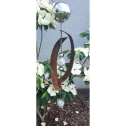 Beetstecker Deimos Aus Edel-/Cortenstahl Mit 4 Kugeln/Stab, Granit In Weiß, Maße 145 X 21 X 19,5 Cm