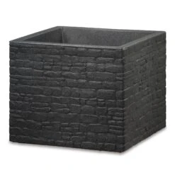 Pflanzgefäß 'Muretto', Eckig, Stein, Schwarz, Kunststoff