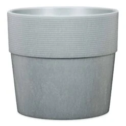 Pflanzgefäß 'Groove' Mit Reservoir, Rund, Beton, Hellgrau, Kunststoff