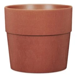 Pflanzgefäß 'Groove' Mit Reservoir, Rund, Mahagony, Hellbraun, Kunststoff