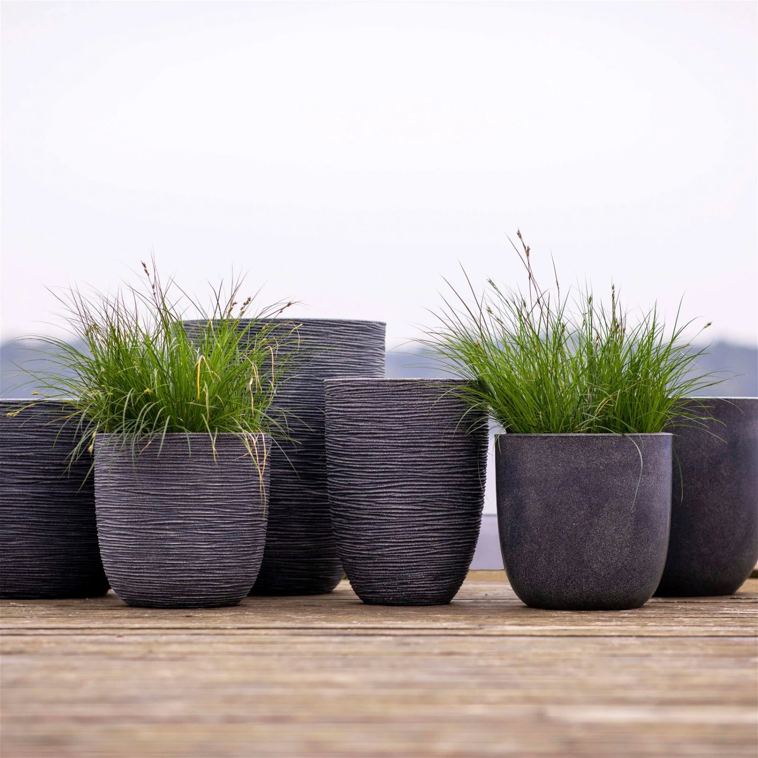 Pflanzgefäß 'Rib', Grau 4 Pflanzgefäß 'Rib', Grau – Bild 2