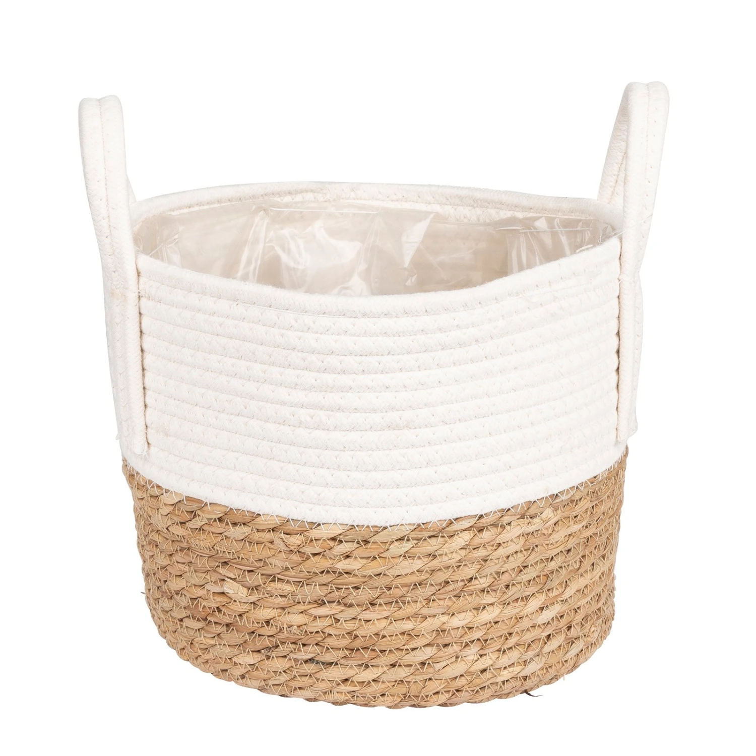 2-farbiger Wohnkorb Mit Folieneinsatz, Seegrasgeflecht Und Jute, Weiß, 26 Cm 4 2-farbiger Wohnkorb Mit Folieneinsatz, Seegrasgeflecht Und Jute, Weiß, 26 Cm – Bild 2